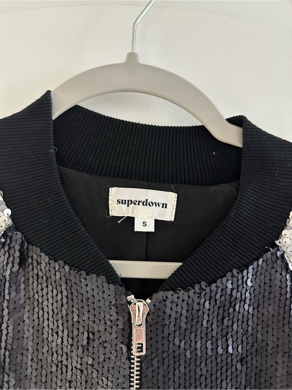 superdown Black and Silver Sequin Bomber Jacket - Picture 2 of 3